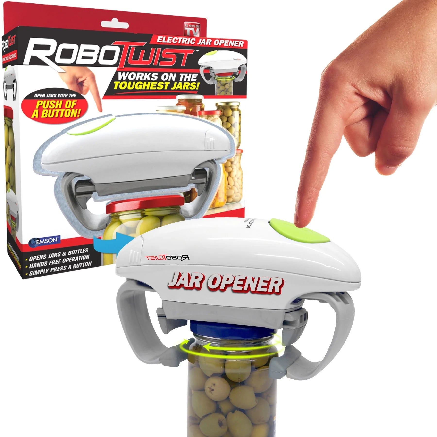 Robo Twist Electric Automatic Jar Opener for Seniors Arthritis One Touch for Jars of All Sizes  White