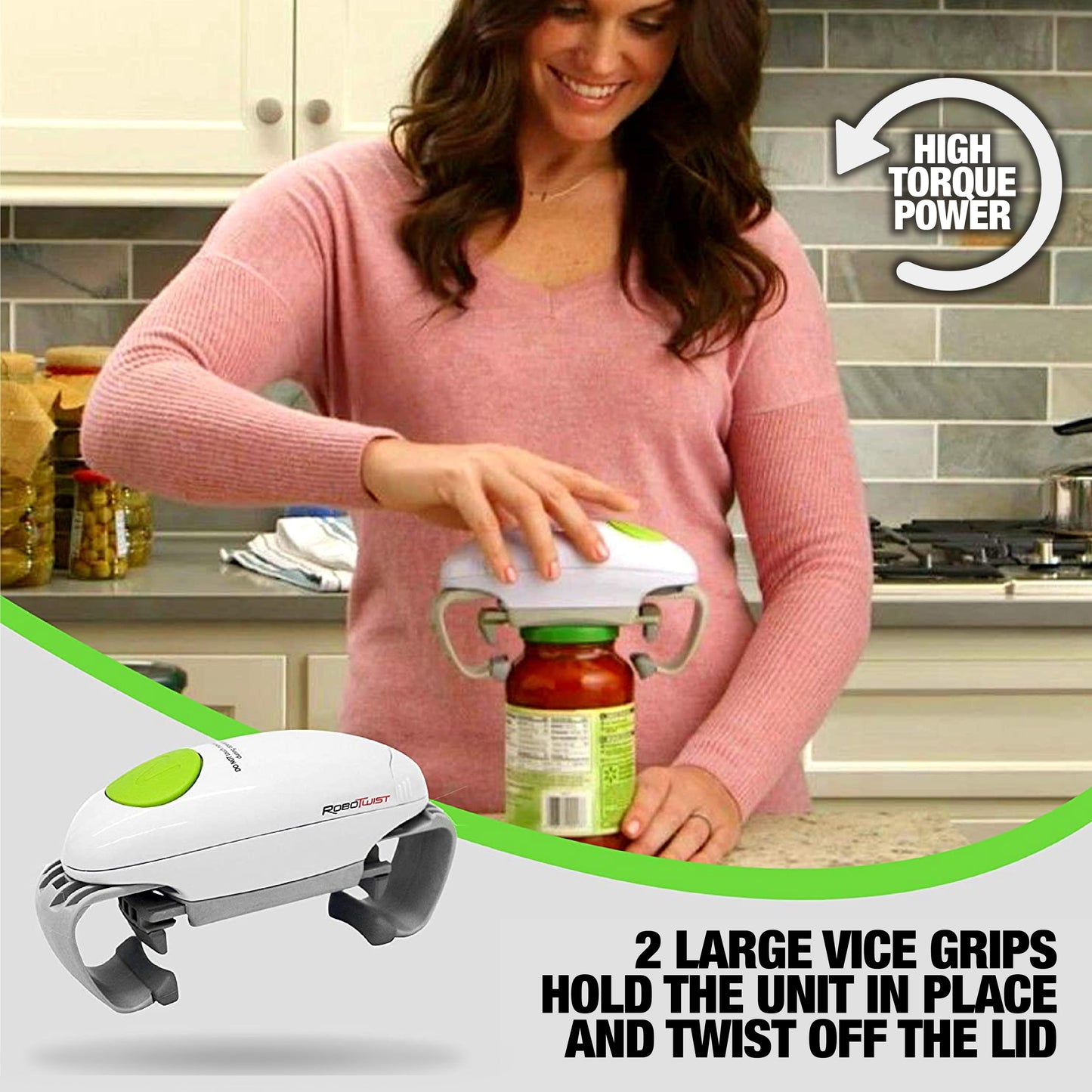 Robo Twist Electric Automatic Jar Opener for Seniors Arthritis One Touch for Jars of All Sizes  White