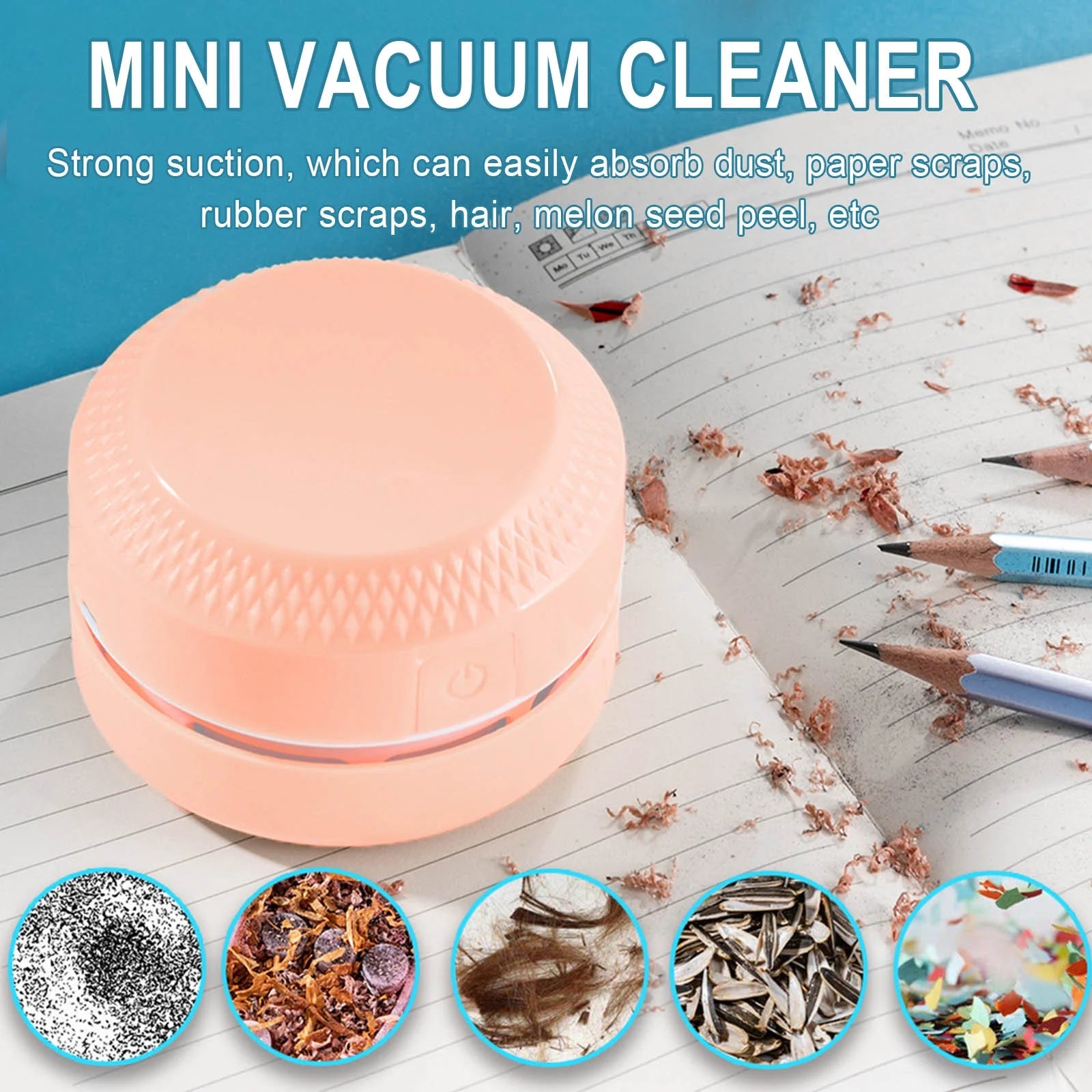 Mini Desktop Vacuum Cleaner – Portable Rubber & Confetti Keyboard Cleaner & Automatic Collector